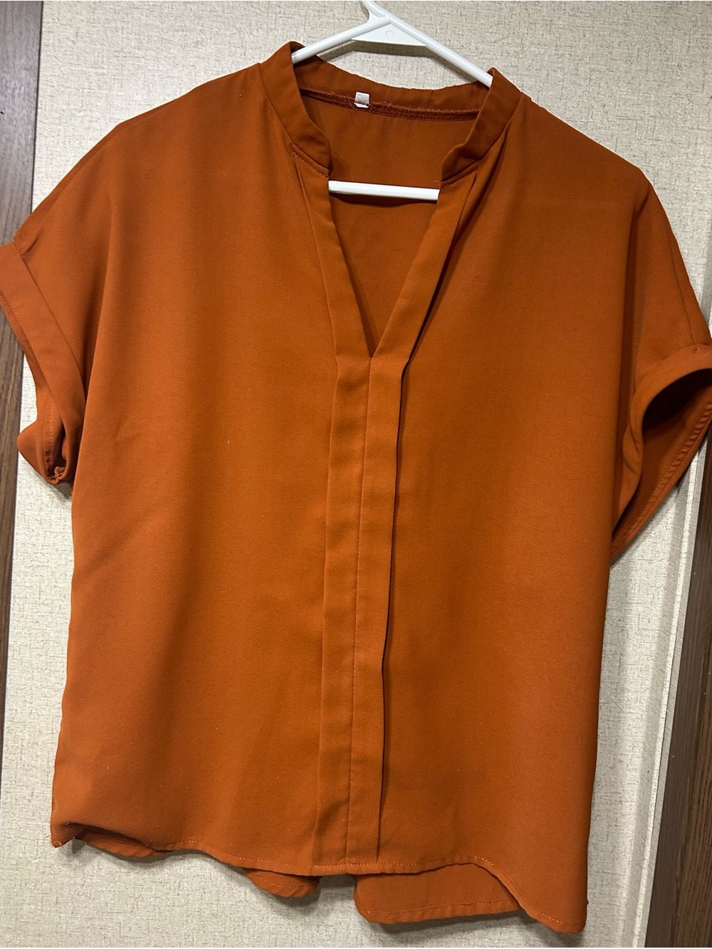Women's Rust Orange V-Neck Short Sleeve Blouse